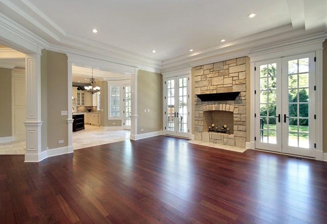 a newly installed hardwood floor in a modern kitchen